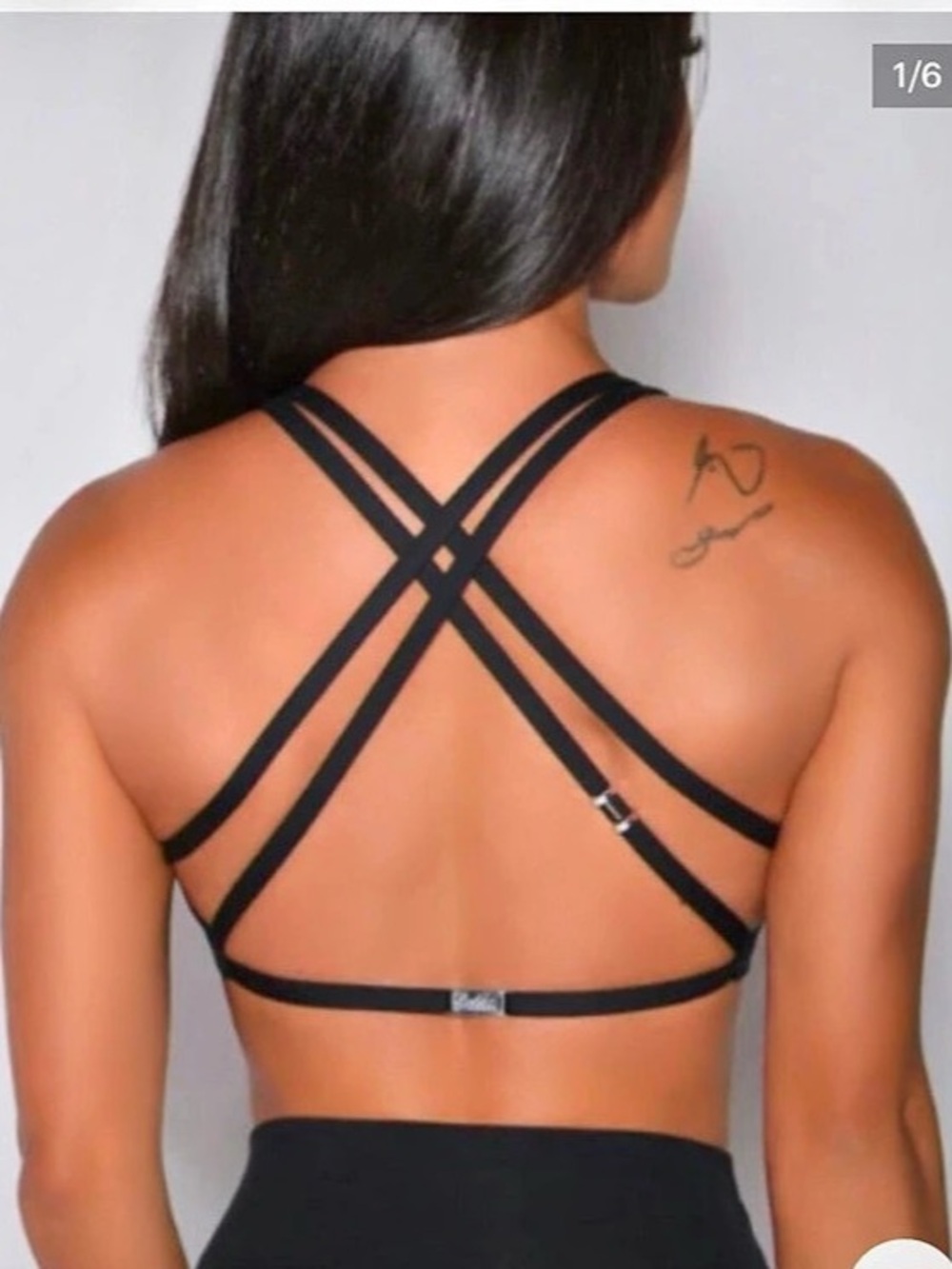 Bombshell Sportswear Dumbbell Strappy Black Sports Bra, medium, NWOT